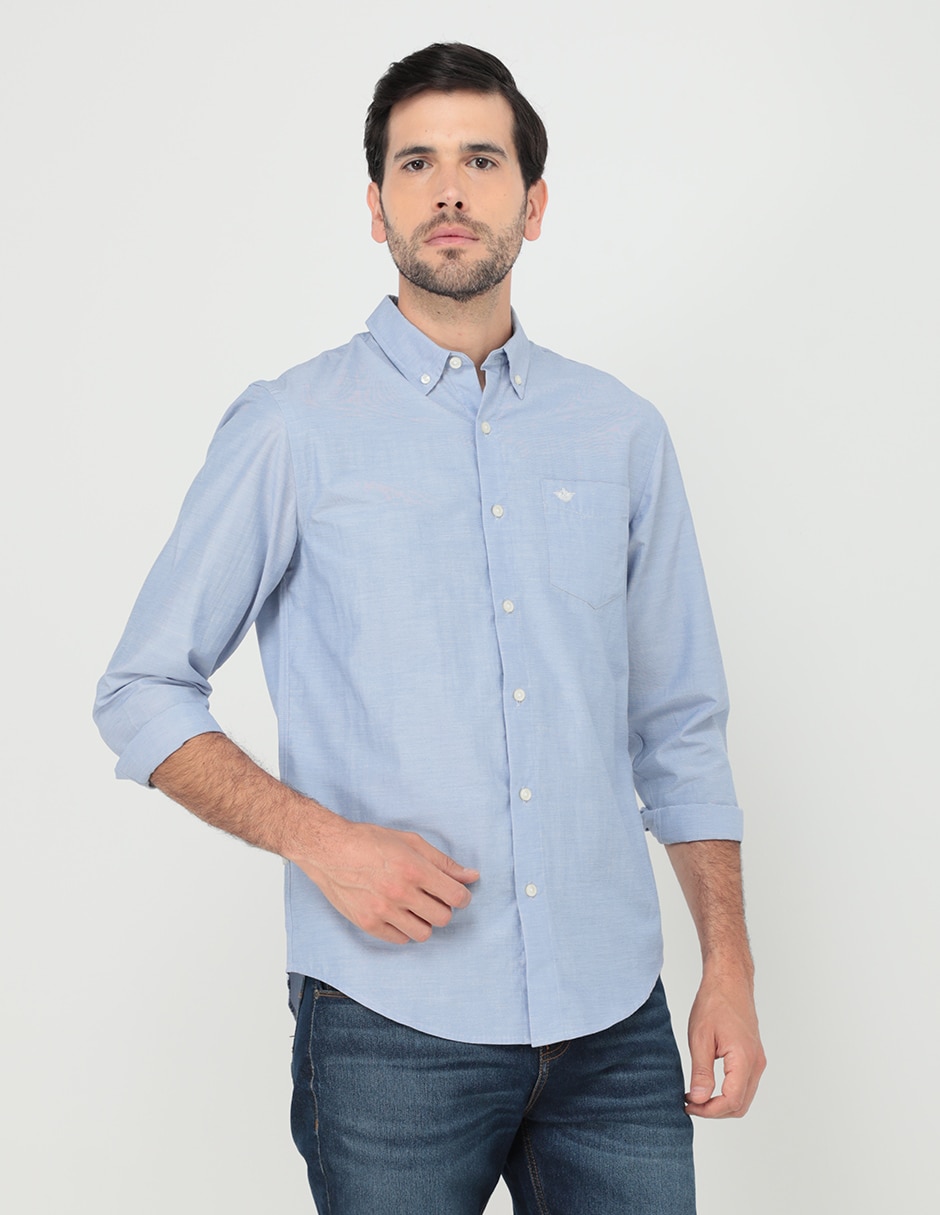 Camisa casual de algodón manga larga para hombre