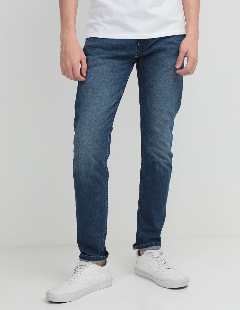 Jeans slim lavado whisker para hombre 1