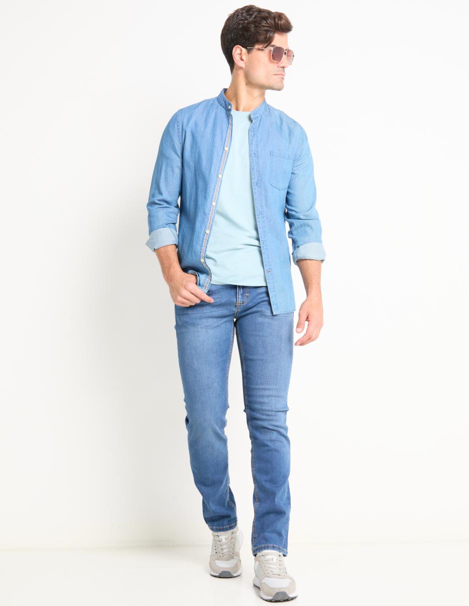 Jeans slim lavado whisker para hombre 6