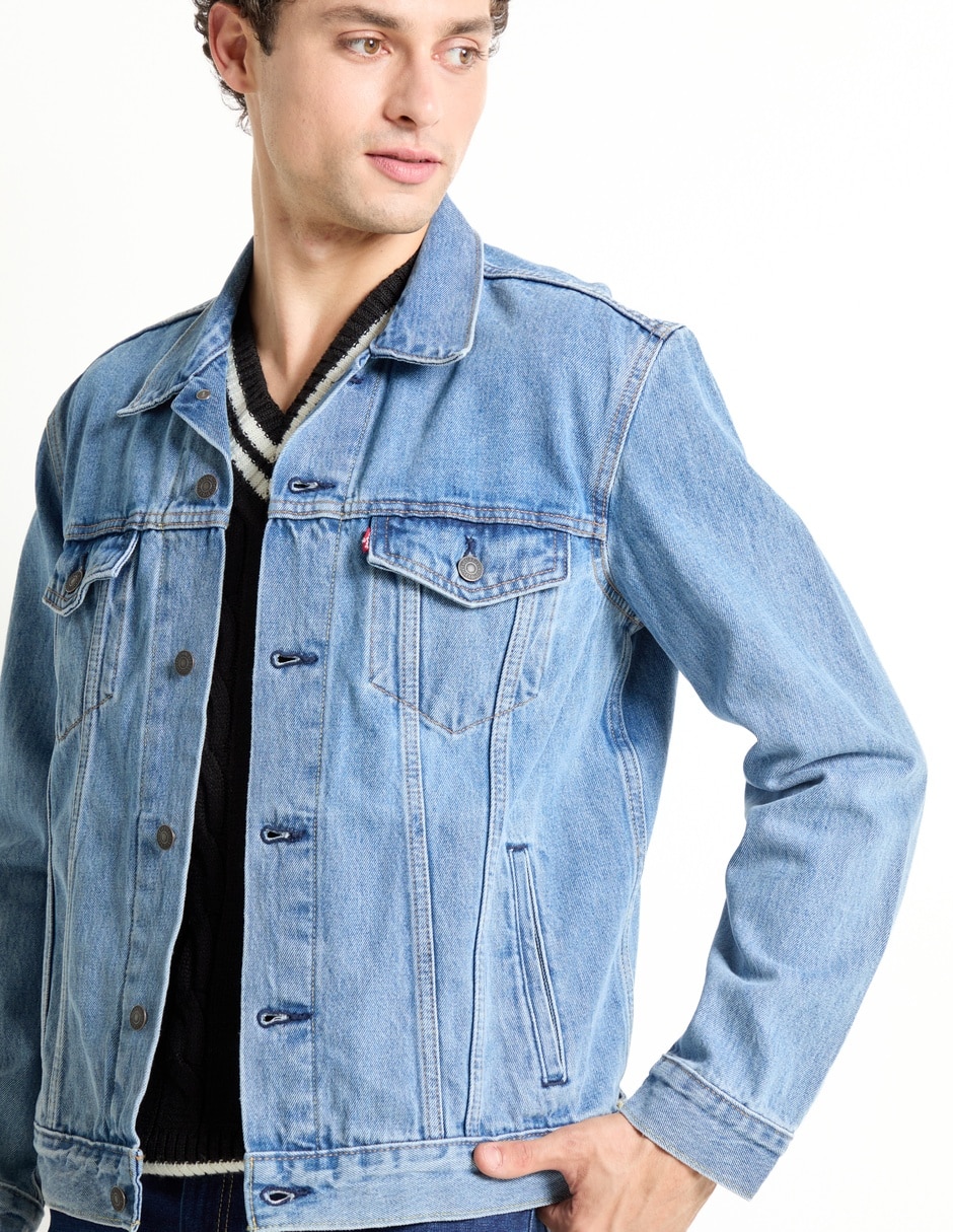 Chamarra casual de mezclilla con bolsillos para hombre