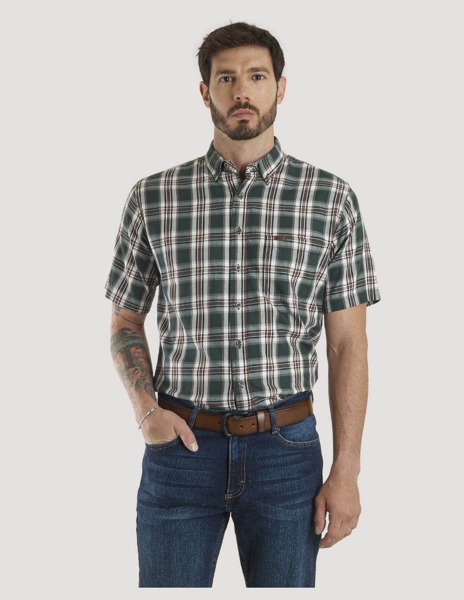 Camisa casual de algodón manga corta para hombre