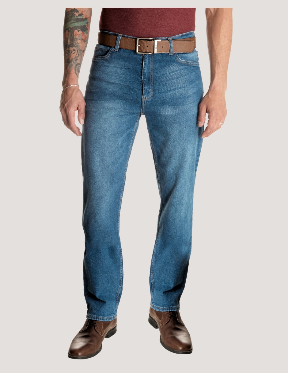 Jeans straight deslavado para hombre 1