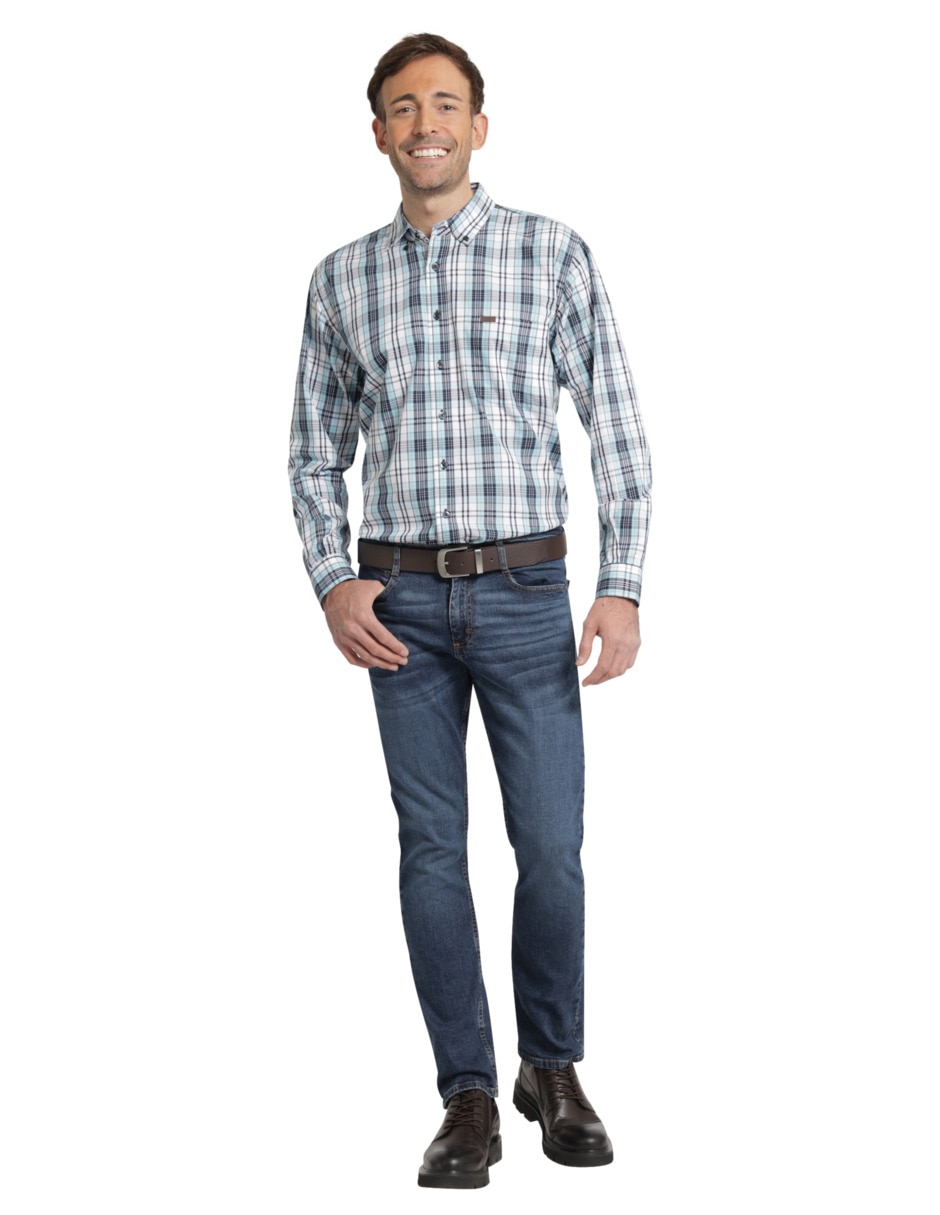 Jeans slim lavado whisker para hombre