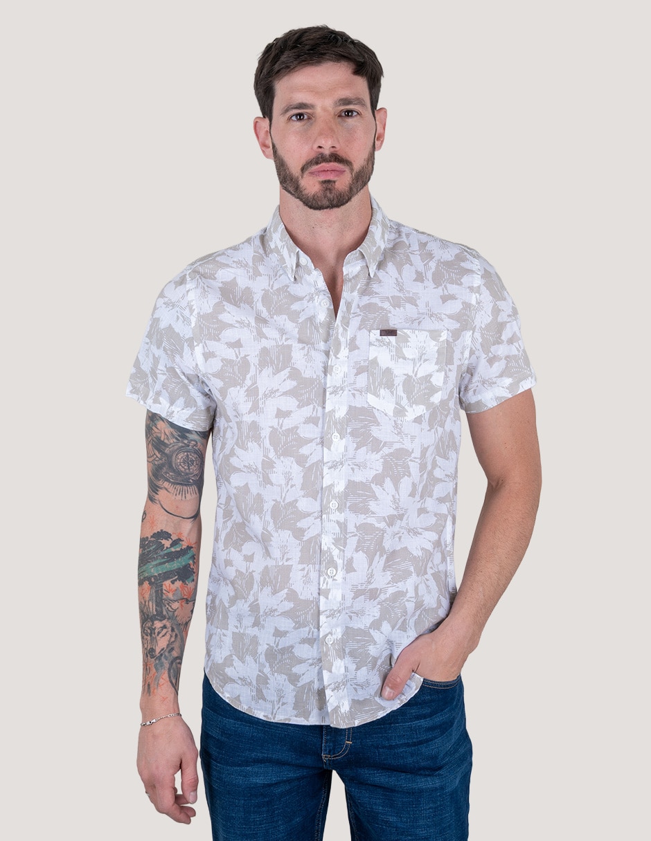 Camisa casual de algodón manga corta para hombre