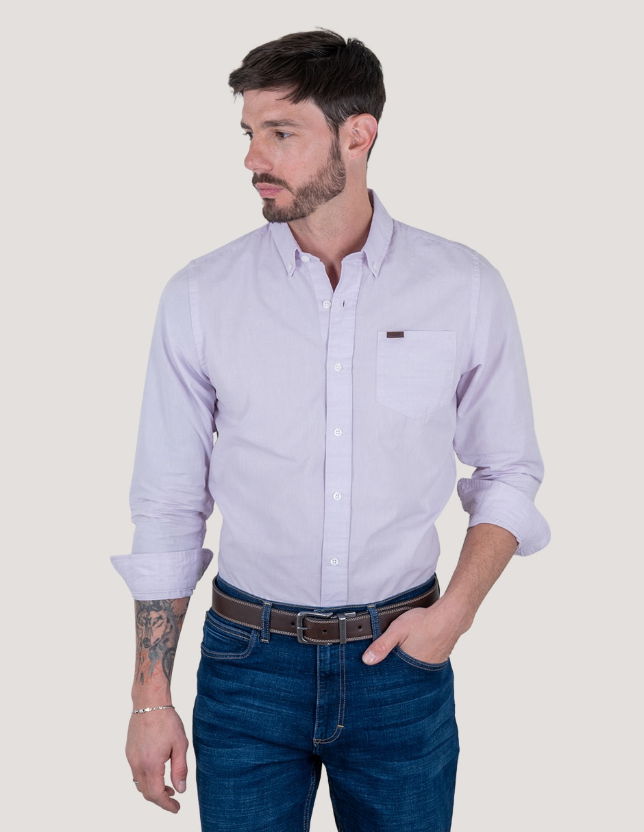 Camisa casual de algodón manga larga para hombre