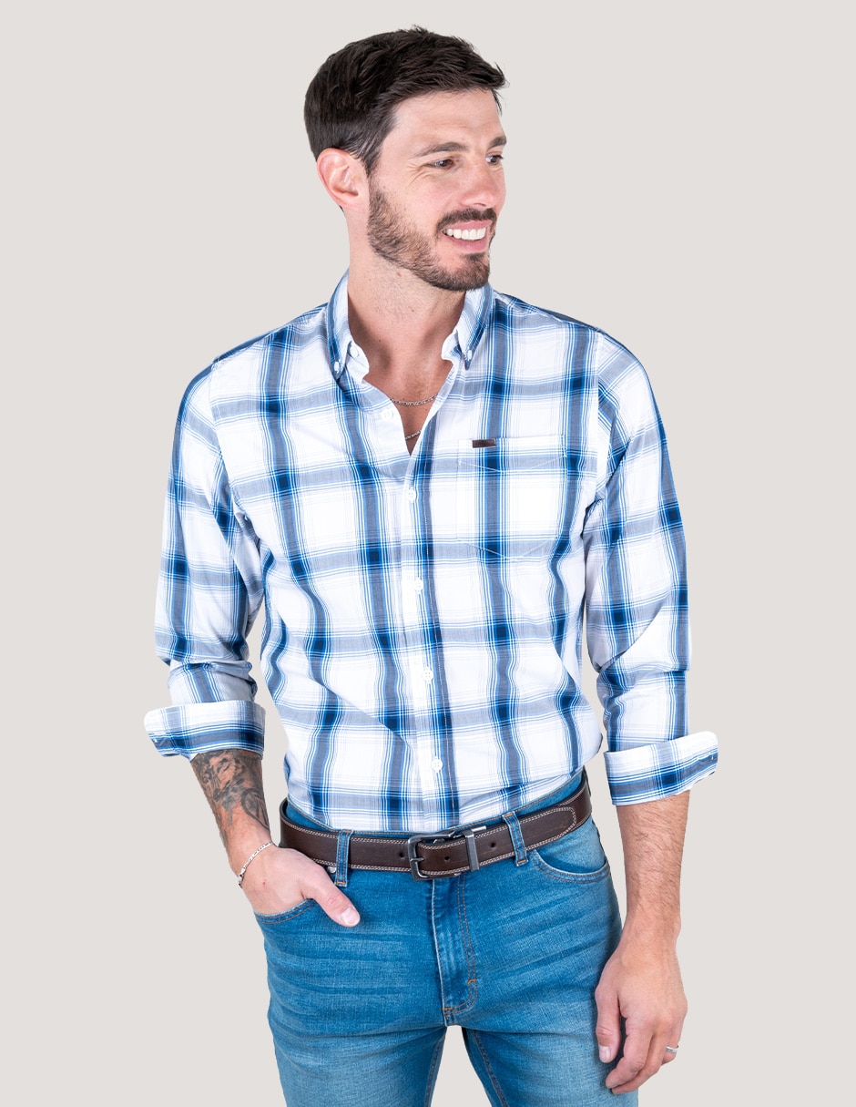 Camisa casual de algodón manga larga para hombre