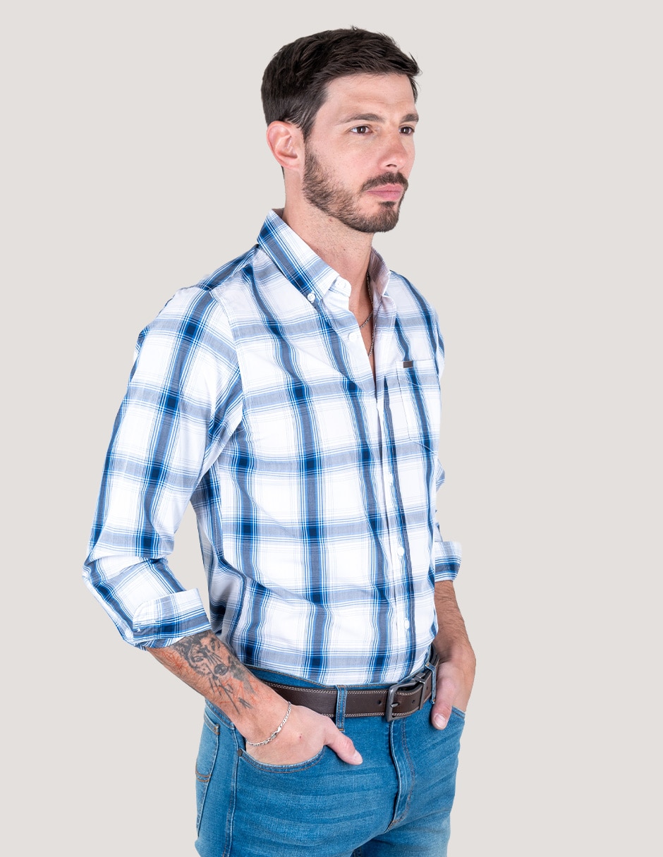 Camisa casual de algodón manga larga para hombre