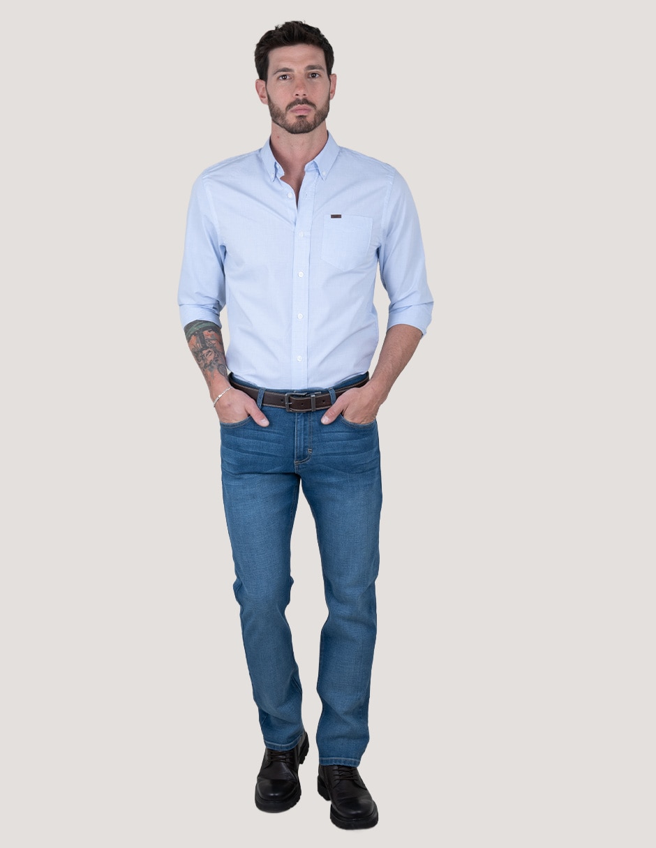 Jeans slim lavado whisker para hombre 2