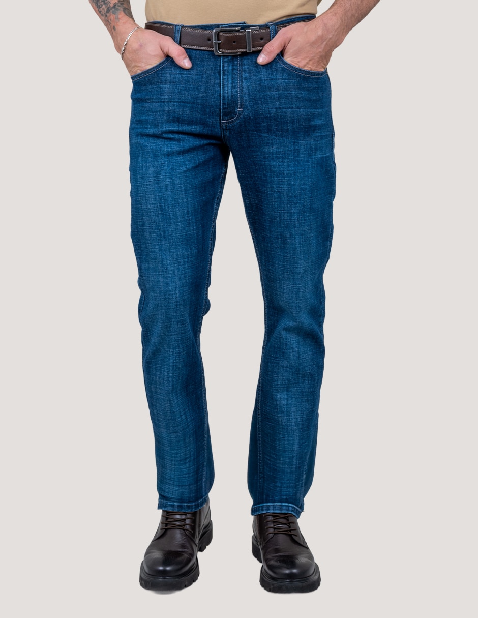 Jeans slim lavado whisker para hombre
