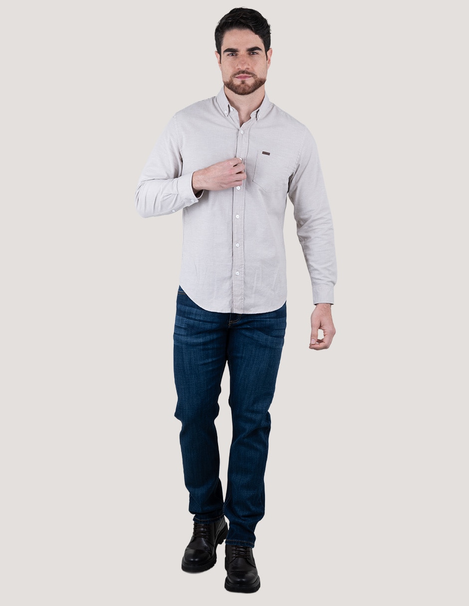 Camisa casual lee de algodón manga larga para hombre