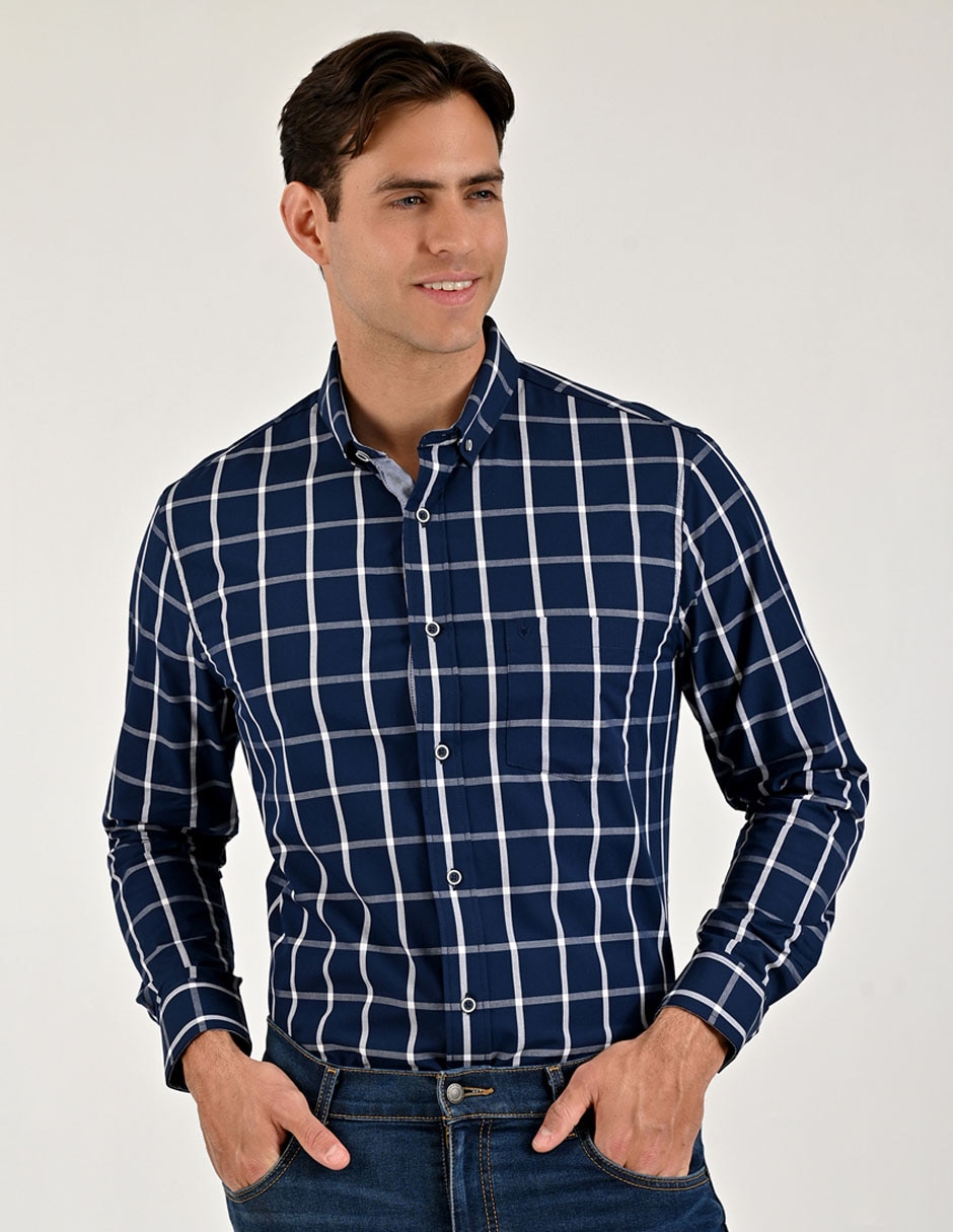 Camisa casual de algodón manga larga para hombre