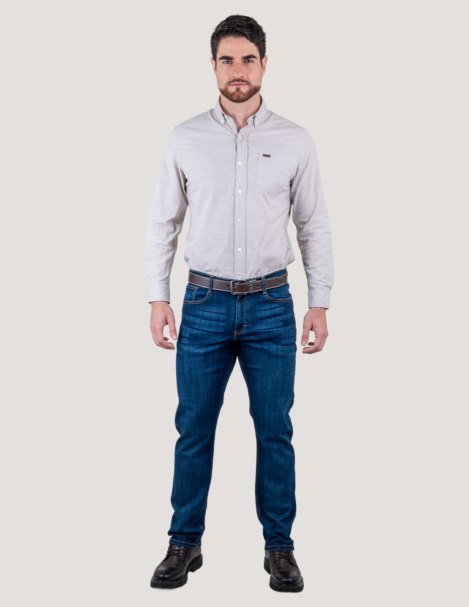 Jeans slim lavado whisker para hombre