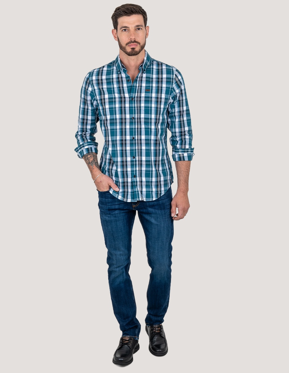 Camisa casual de algodón manga larga para hombre