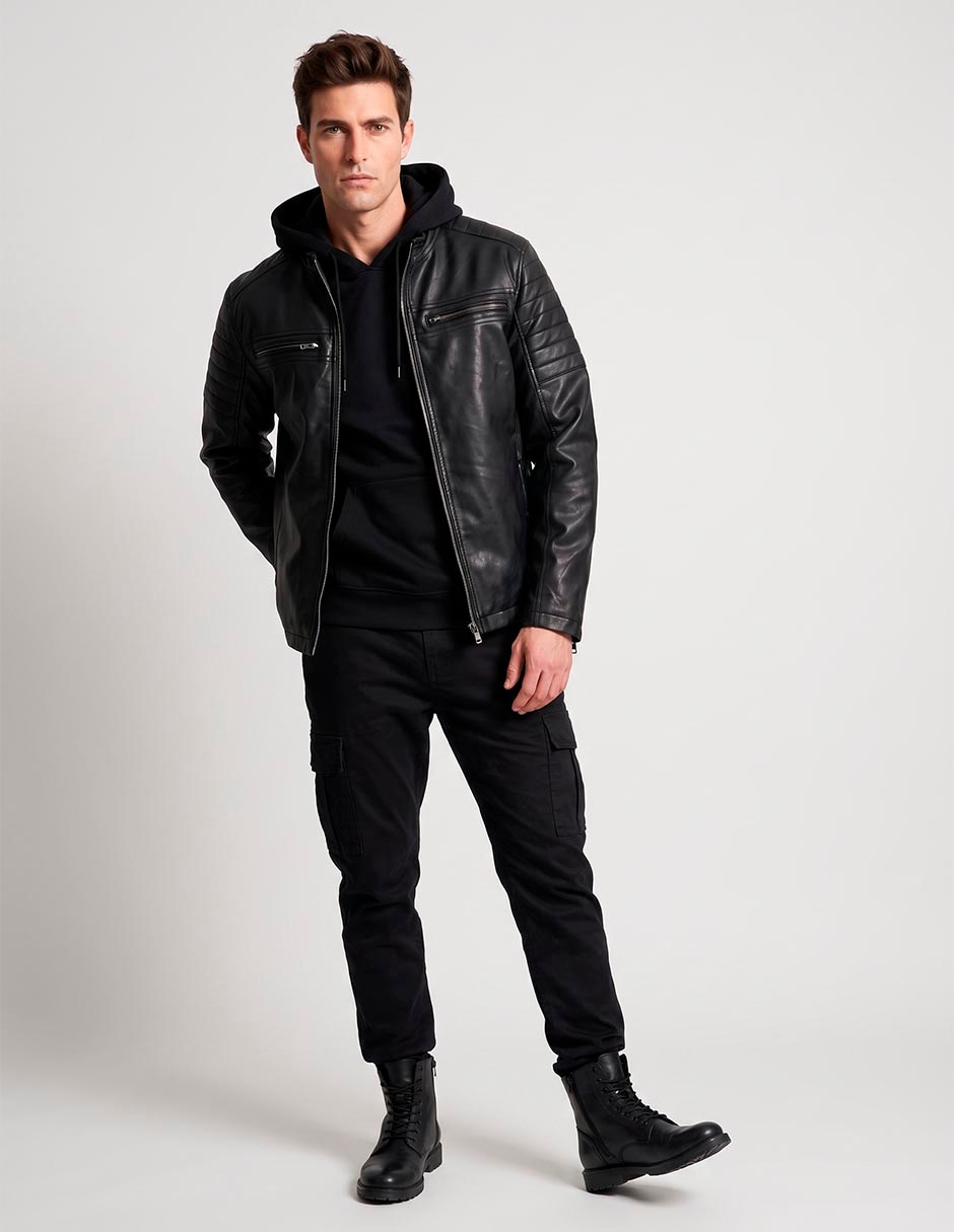 Chamarra casual con capucha desmontable para hombre 1