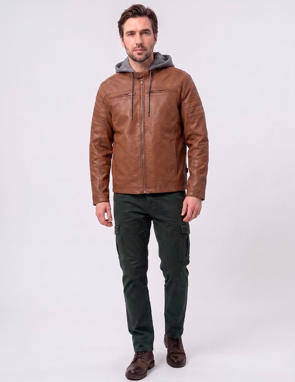 Chamarra casual con capucha desmontable para hombre
