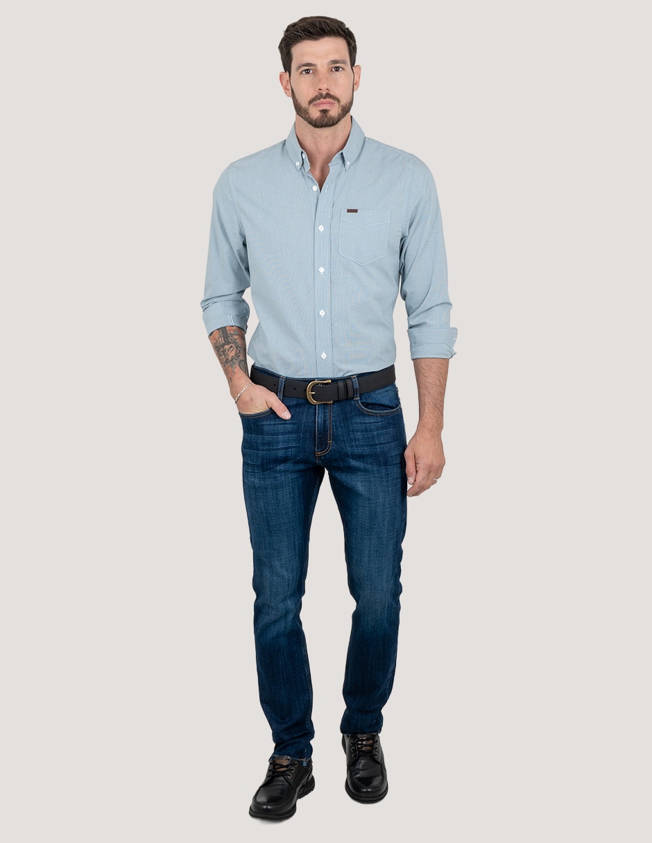 Jeans slim lavado whisker para hombre