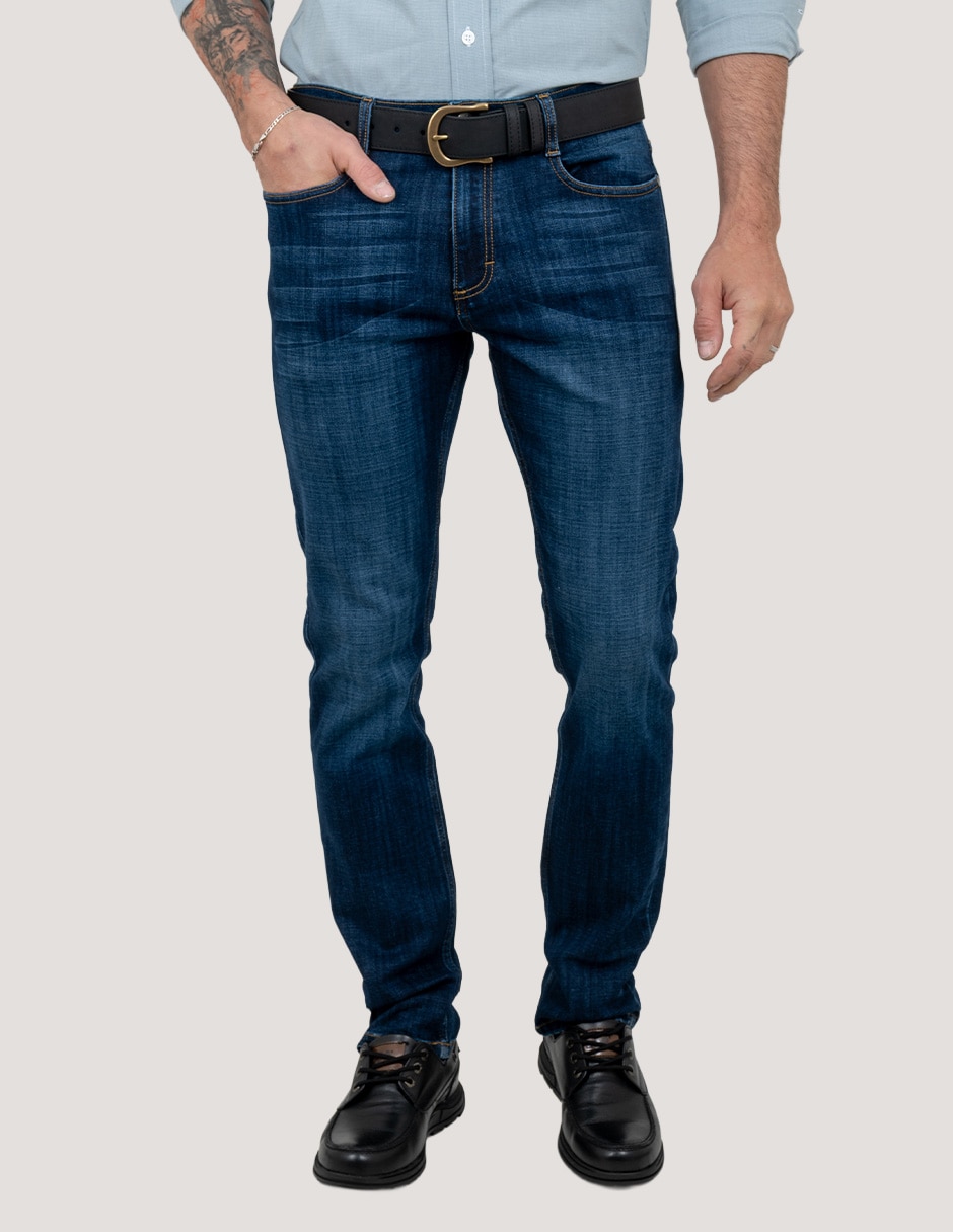 Jeans slim lavado whisker para hombre 2
