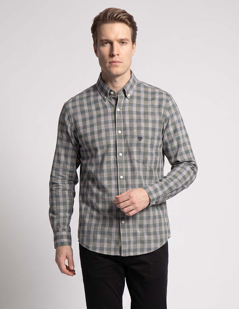 Camisa casual de algodón manga larga para hombre